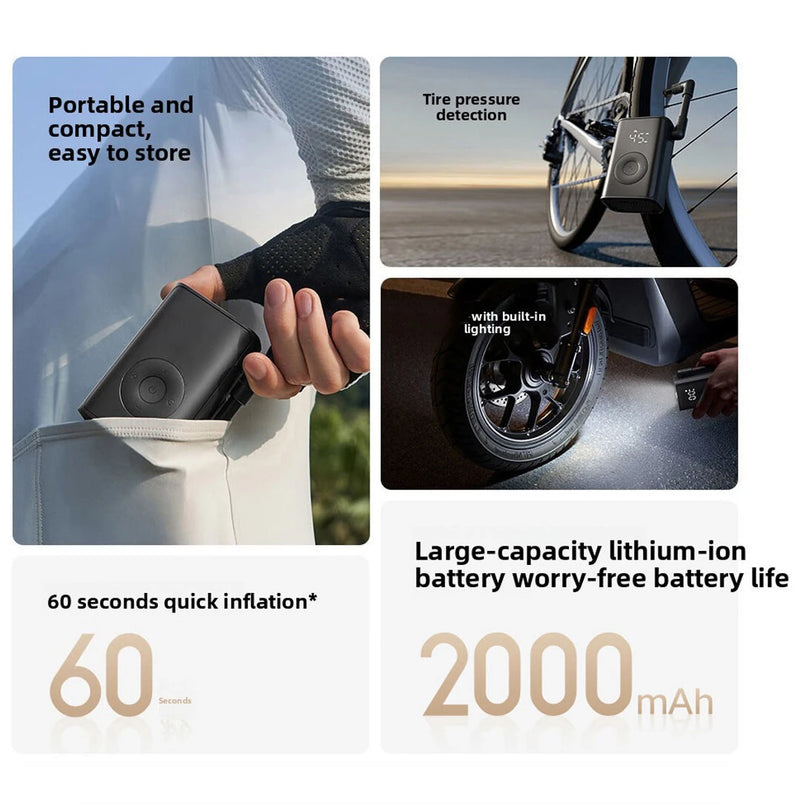 Xiaomi Mijia Home Portable Air Pump 3 - 150PSI Inflation, 2000mAh, 240g Ultra-Light, Preset Accurate Pressure and Micro-margin display, Suitable for Bikes, Cars, Balls, Tires, with Long-Distance Light