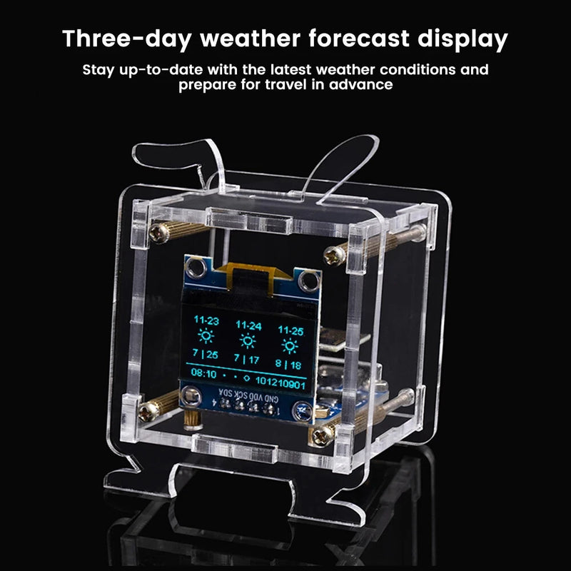 0.96 Inch ESP8266 Mini Weather Forecast Clock OLED Display Electronic Clock Diy Kit Support 2.4G Wifi Network With Case Fun Diy Soldering Loose Parts