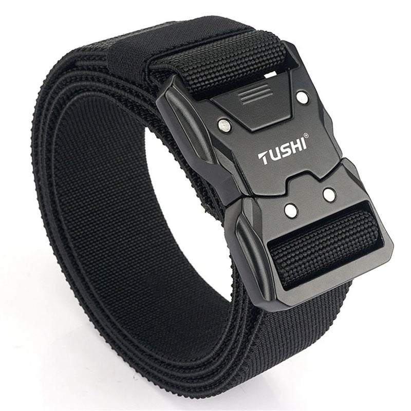 TUSHI 125cm Quick Release Tactical Belt Men Metal Buckle Nylon Elastic Girdle for Military Training Hiking Outdoor Work