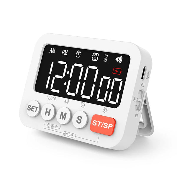 LED Digital Display Alarm Clock Timer Clock Timer Kitchen Baking Countdown Timer Time Reminder with 4 Brightness Levels Adjustment