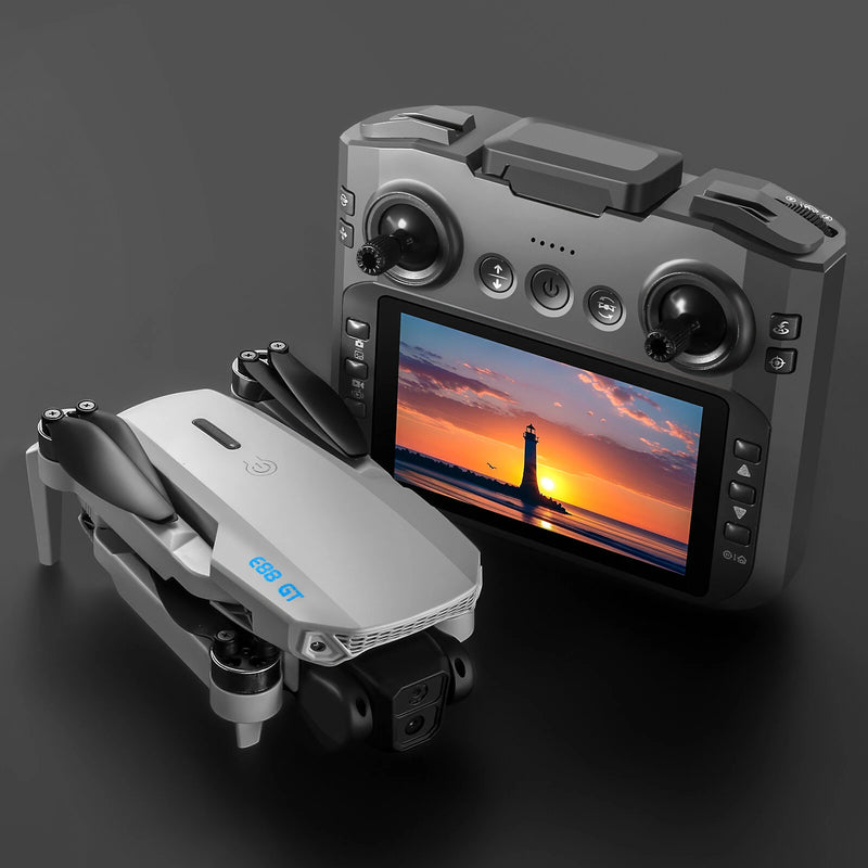 YLR/C E88 GT WiFi FPV with 4.9inch Large LCD Screen Controller HD Dual Camera Optical Flow Positioning Brushless Foldable RC Drone Quadcopter RTF