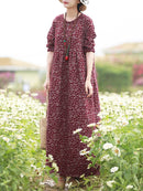 ZANZEA Women Floral Print O-Neck Long Sleeve Bohemian Holiday Maxi Dress With Pocket