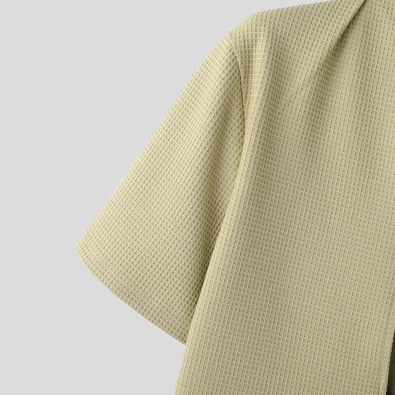 INCERUN Mens Coats Fashion-forward Male Zip-Up Jacket - Japanese and Korean Style Solid Color Short Sleeve Male Clothing