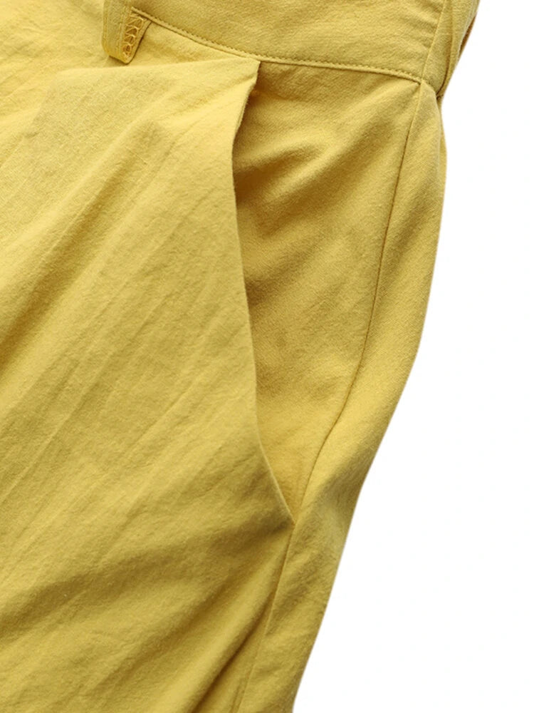 Women Cotton High Elastic Waist Side Pocket Zipper Solid Casual Skirts
