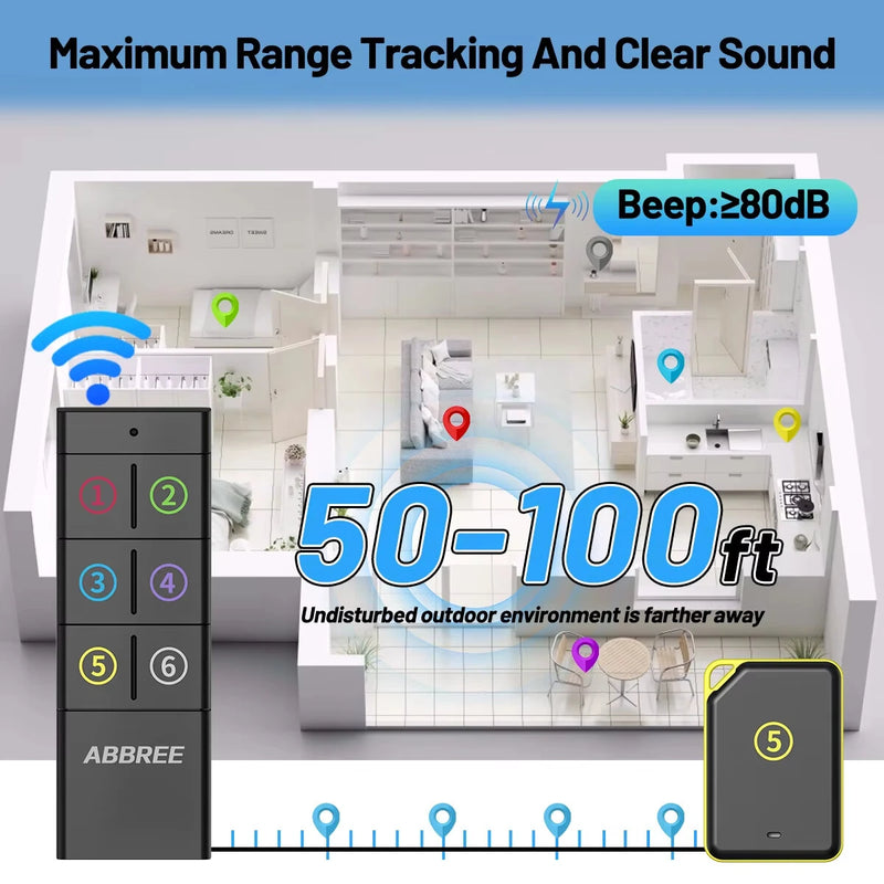 ABBREE KF-106 Wireless Key Finder RF Key Locator Anti-loss Devices Pet Wallet Tracker Remote Control 1 RF Transmitter 6 Receiver for Child and Old