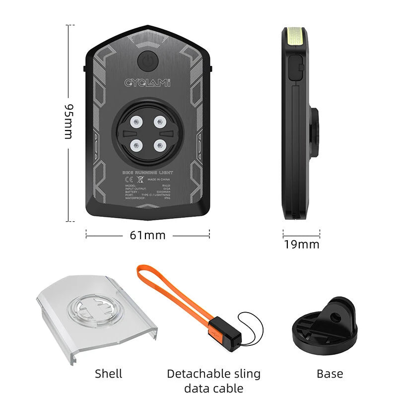 CYCLAMI RVL01 Ultra-long Battery Life Bike Light 5000 mAh Emergency Power Bank USB Chargeable Waterproof Portable Cycling Front Lamp Bike Front Light For Garmin XOSS Bryton IGS