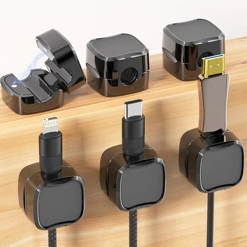 24pcs Magnetic Cable Holder Square Cable Organization Mini Magnetic Cable Clips Self-Adhesive Adjustable Cable Holder Wire Keepe Manager for Home Office Desktop