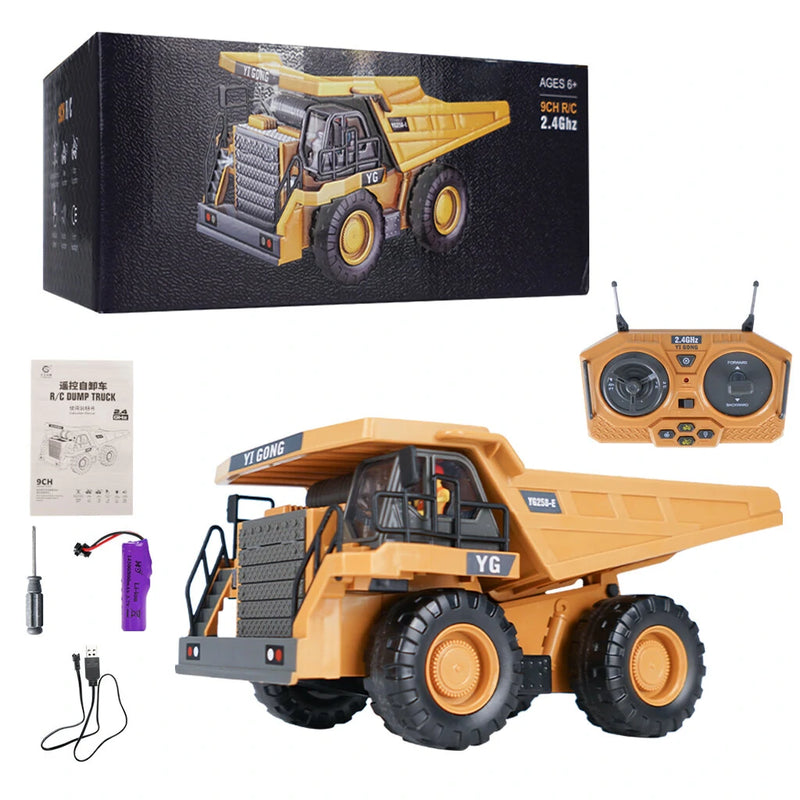 1048 RC Dump Truck 1/24 2.4GHz 9CH RC Car Construction Truck Engineering 40min Playing Time Vehicles with Light Music Gift Toys for Kids