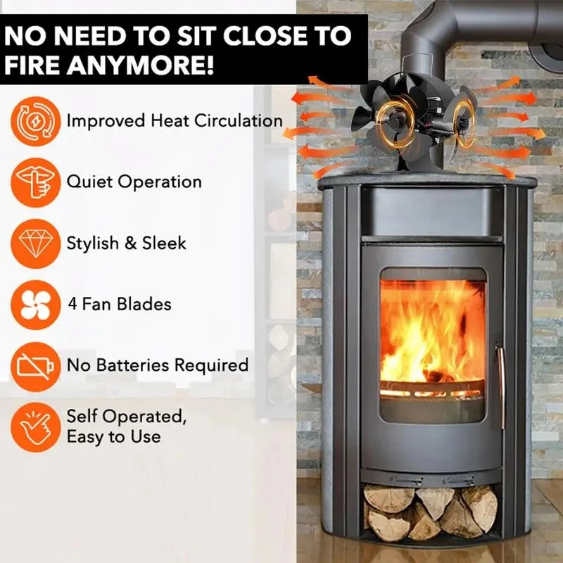 IPRee Stove Fan Without Electricity Quiet Chimney Fan For Stove Pipe Efficient Heat-Powered Fan For Oven Fan Wall Mounted Stove Fan