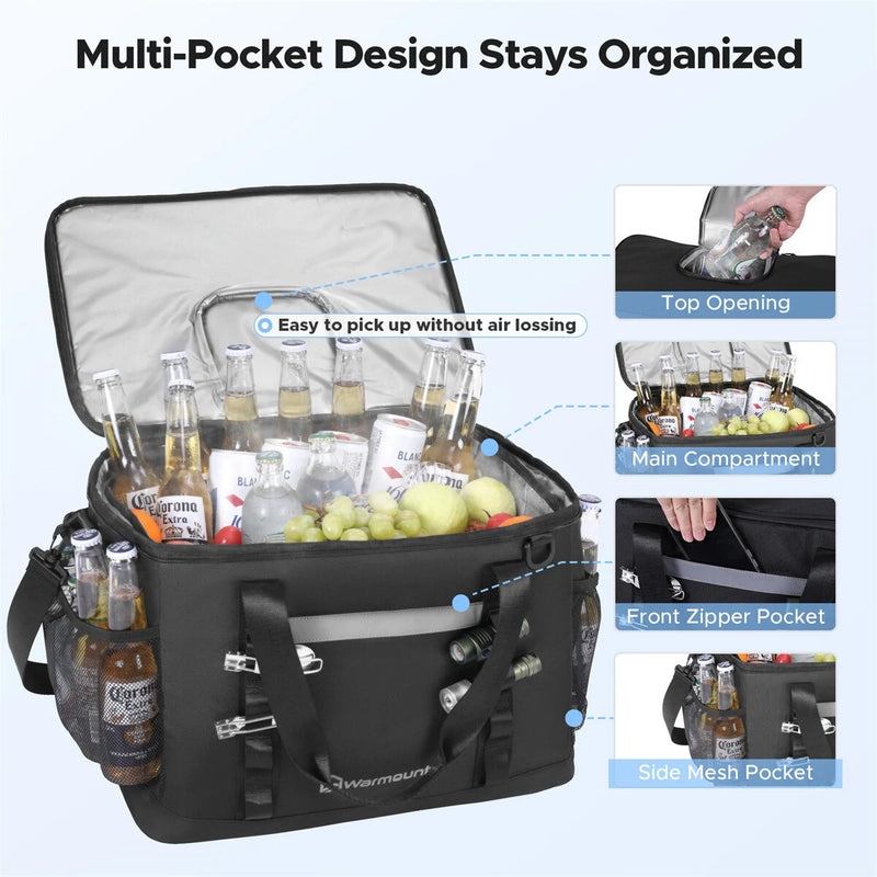 WARMOUNTS Backpack Cooler Insulated 75 Cans w/ Insulating Cover, Upgraded Leakproof Soft Cooler Backpack 2 Compartment for Camping Hiking Picnic Beach