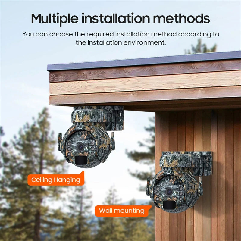 3MP 4G Solar Powered Cameras WIFI Wireless Outdoors 360 View Animal Monitoring Camouflage PTZ Security Camera