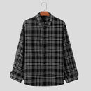 INCERUN Classic Black White Plaid Design Men's Casual Long Sleeve Shirt, Men's Button Up Shirt for Daily Occasions