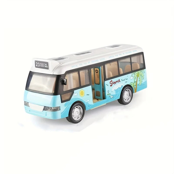 Children's Inertia Toy Car Route 23 City Bus School Bus Model with Sound Light Music Openable Doors Friction Powered Play Gift