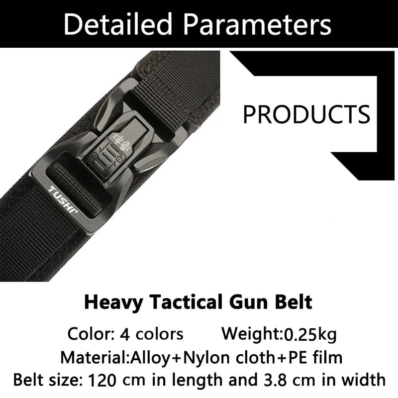 TUSHI 115cm Buckle Men Tactical Belt 1100D Nylon Thickened Double-layer Military Belt for Outdoor Sports Police Duty Shooting Training