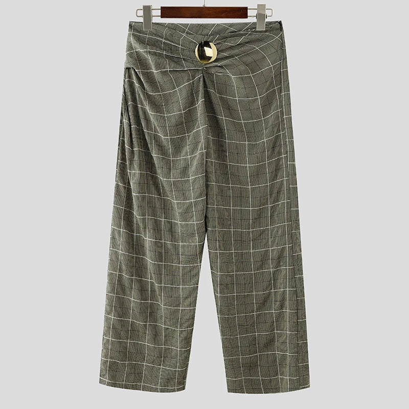 INCERUN Mens Twist Design Casual Long Pant Fashion Retro Striped Loose Fit Straight Trousers for Men