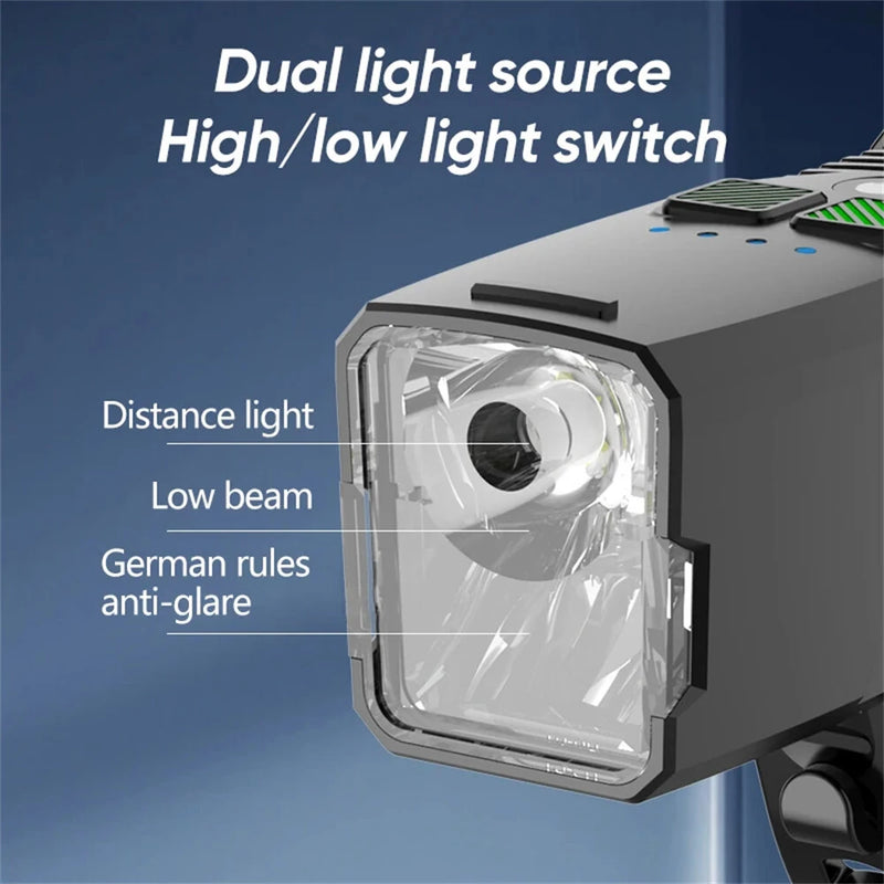 BIKIGHT B4 120dB Tweeter Anti-Fog Bicycle Headlight Smart Light Sensing Digital Display Wireless Remote Control Bike Light for Night Cycling