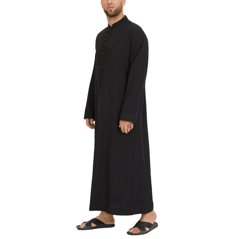 INCERUN Men Jubba Thobe Solid Color Long Sleeve Fashion Thin Robes Kaftan Stand Collar Islamic Arabic Men Caftan S-5XL