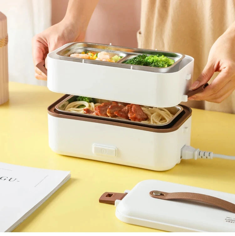 2 Layer 300W Portable Electric Lunch Box Food Warmer for Travel Self Cooking Heated Lunch Box for Home Office Cooking Food