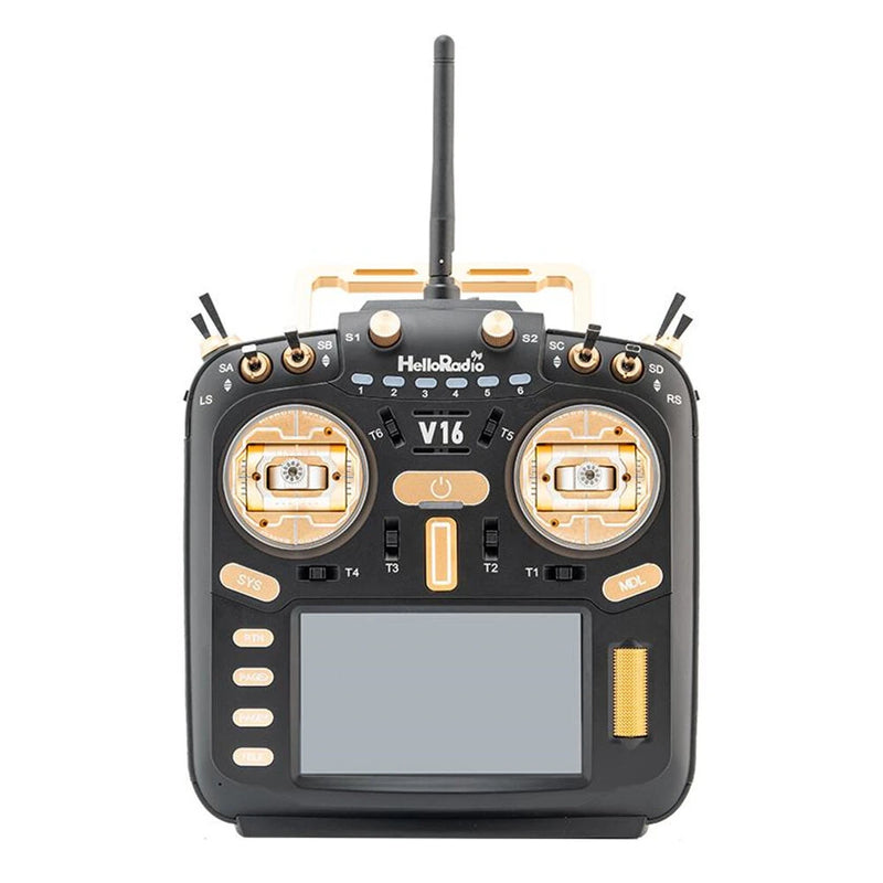 HelloRadioSky V16R Built-in 1W ELRS 4-in-1 CNC RDC90 Metal Gimbal Radio Transmitter Mode 2 with 4.3" Touch Screen for FPV Racing Drone