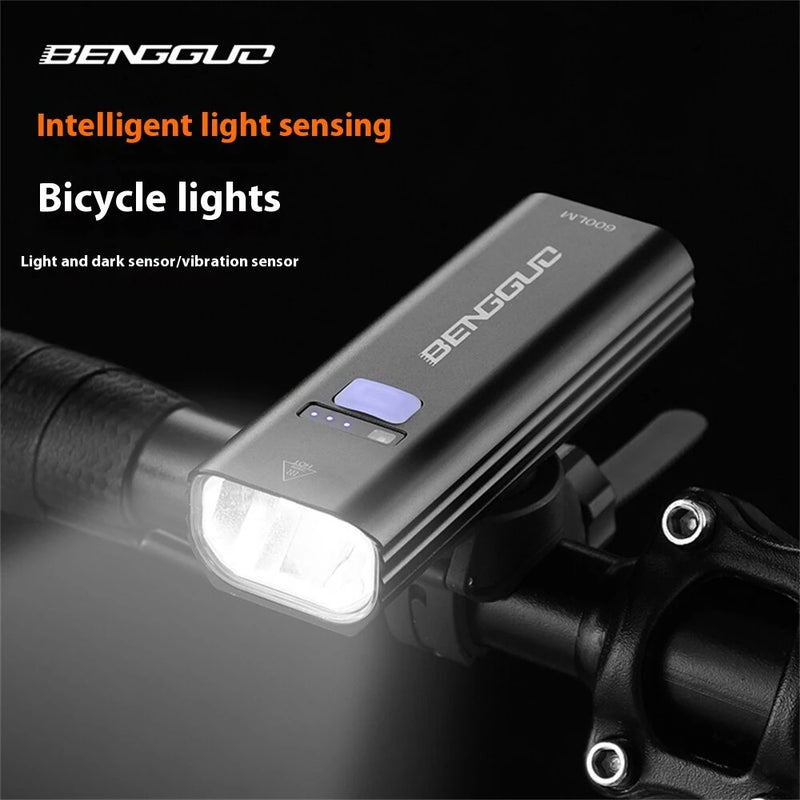 BENGGUO 400/600/800LM Smart Light Vibration Sensing Bicycle Headlight Aluminum Alloy Waterproof Type-C Charging Bike Front Light for Outdoor MTB Cycling