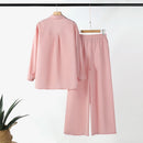 ZANZEA Women Suits - Long Sleeve Lantern Sleeve Elastic Waist Pants Wide Leg Pants with Pockets Casual Tops Trousers Two-Piece Set Plus Size