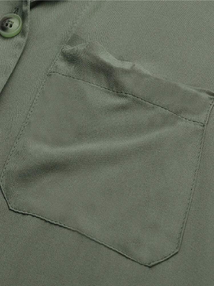Women Button Front Camp Collar Cargo Style Short Sleeve Jumpsuits With Pocket