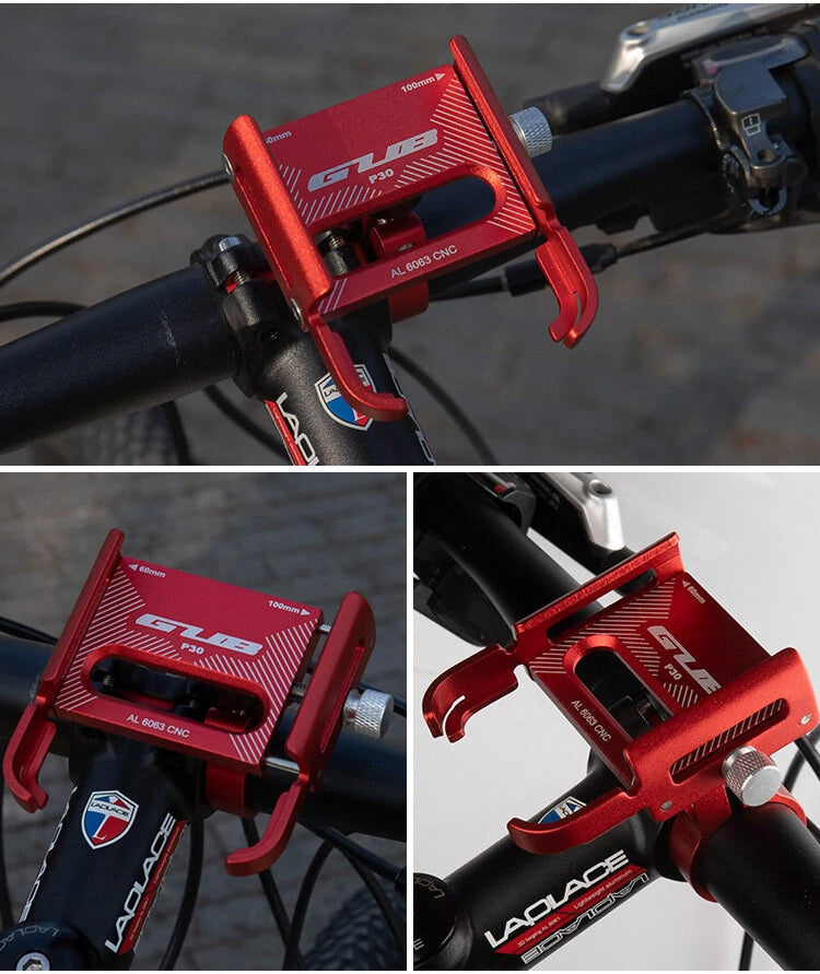 GUB P30 Bike Holder Aluminum Alloy 360 Adjustable Sturdy Anti-fall 0.2kg Lightweight Handlebar Holder for Motorcycle Bicycle Scooter Bracket - Red