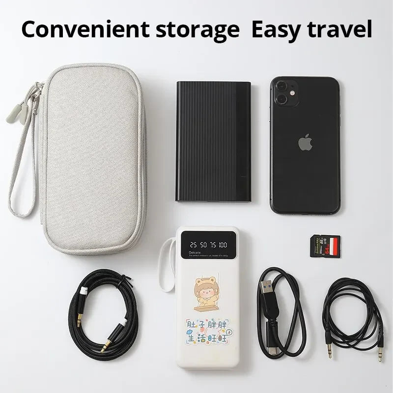 Travel Portable Digital Product Storage Bag USB Data Cable Organizer Earphone Charging Box Bag Double Layer Handheld Data Cable Storage Bag