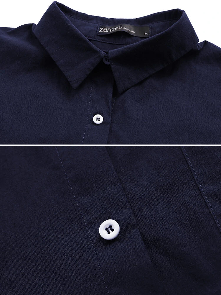 Women Daily Casual Cotton Irregular Hem Commute Loose Shirts