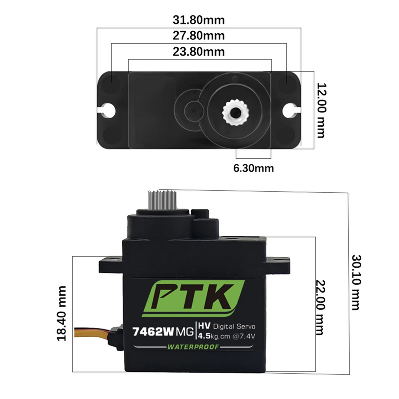 PTK 7462W MG 25T Aluminum Gear 180 9g Digital Waterproof RC Servo for Robot Fixed Wing Car and Aircraft Model