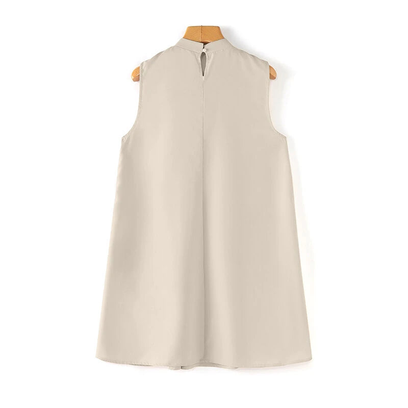 ZANZEA Women Elegant Stand Collar Sundress Sleeveless A-Line Midi Party Prom Dress