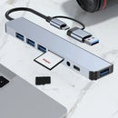 8-in-2 USB-C/USB3.0 Docking Station USB Adapter with USB3.0 USB2.0*3 USB-C Data SD/TF Card Reader Slot 3.5mm Audio Multiports USB Hubs for PC Laptop Computer