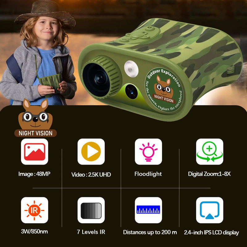Kids Teens Night Vision Binoculars with 2.4 inch Display 8X Zoom and 5W Tactical LED Light Best Gifts for your Children-DT15