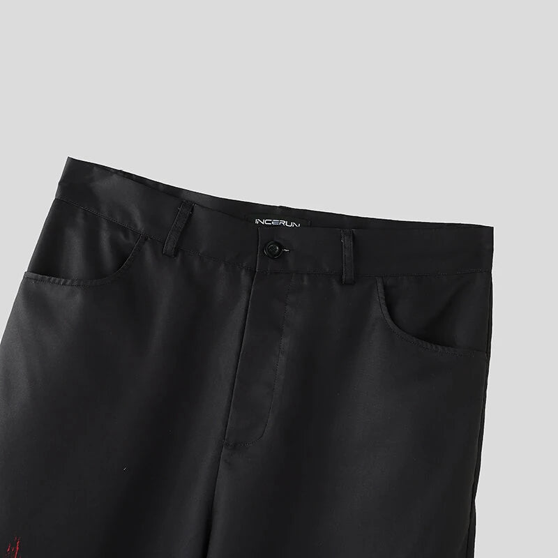 INCERUN Mens Casual Print Color Block Pant Zipper Button Casual Loose Fit Long Pants with Pockets for Men S-5XL