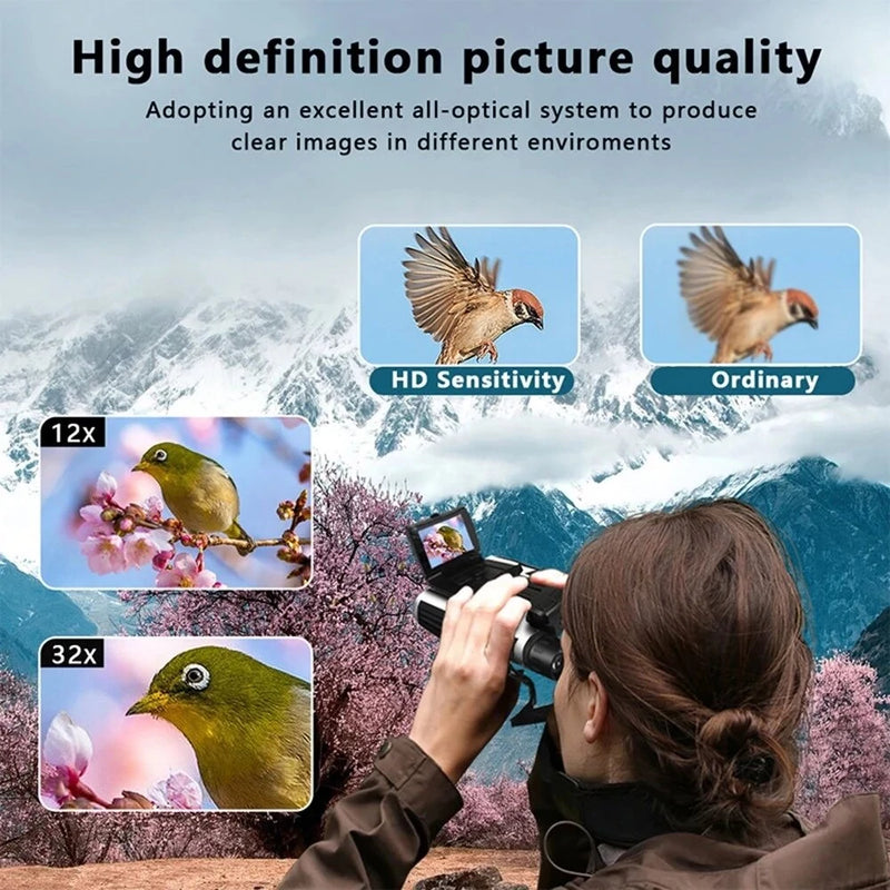 12x32 HD Binoculars Telescope With Screen Capture Photos And Record Videos DT40 For Mountain Climbing Travel Sports Competitions