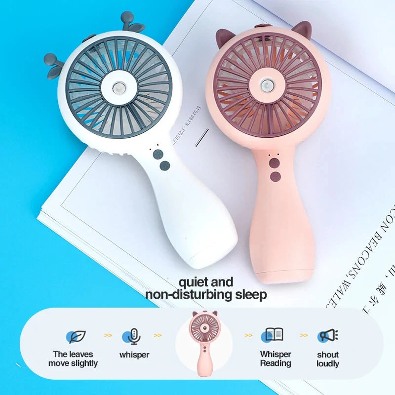 500mAh 3 Speed Mini Portable Electric Fan Spray Water Misting Camping USB Air Conditioner Rechargeable Cordless Cooling Handheld Fan