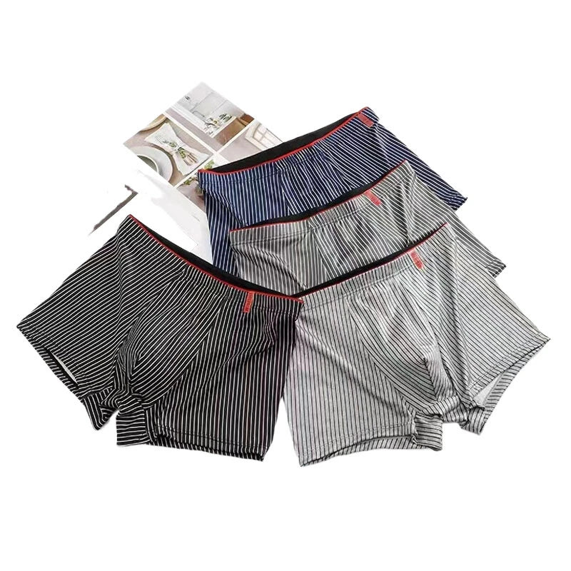 4pcs Men's Underwear Sports Boxers, Casual Striped Boxer Trunks, Breathable Comfy High Stretch Boxer Panties