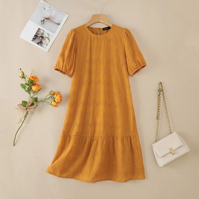 ZANZEA Elegant Style Women Dress Ladylike Puff Sleeve Dress Lace Patchwork Midi O Neck Dresses