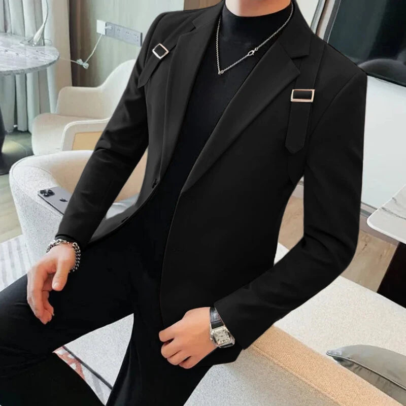INCERUN Mens Solid Color Casual Long-Sleeve Blazer Fashion Slim Fit Business Men's Suit for Spring Fall