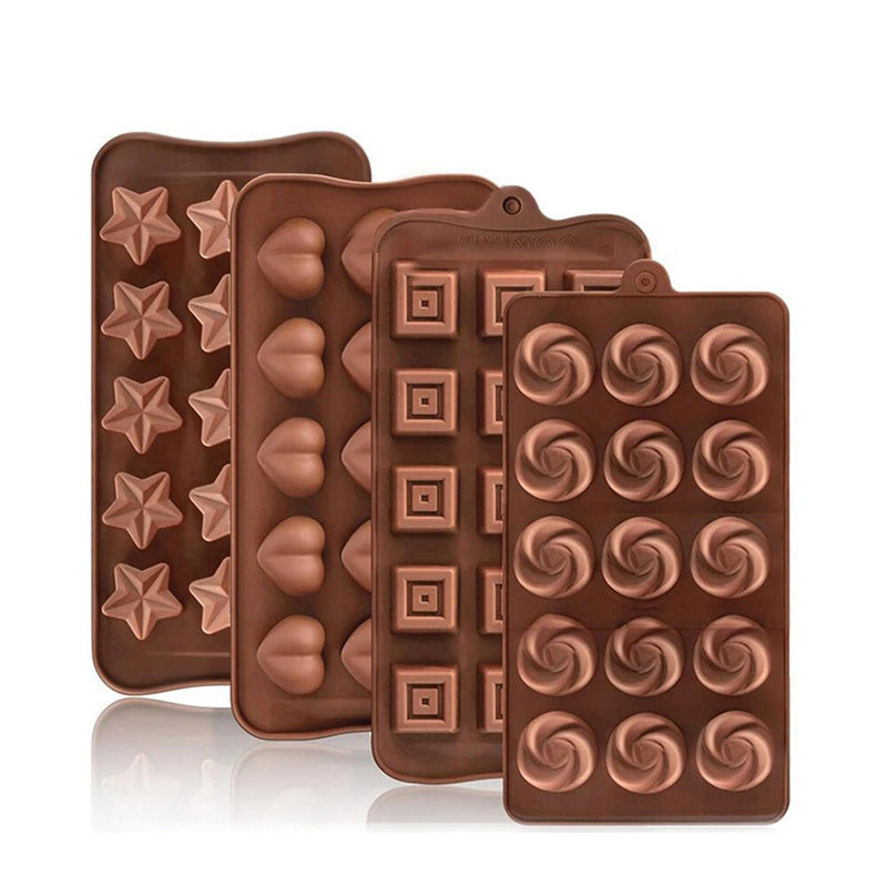 4PCS Food-Grade Silicone Material Chocolate Molds Set Rose Flower Heart Chocolate Mould Waffle Candy Ice Cube Jelly Handmade Soap Cake Decoration Baking Mold