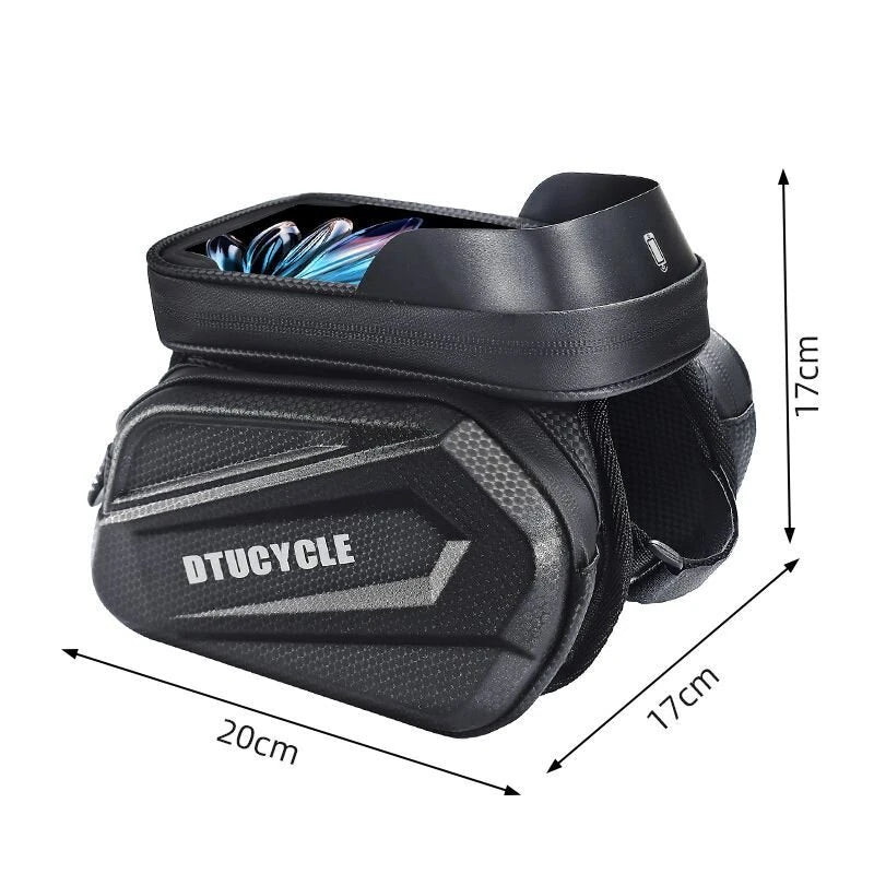 DTUCYCLE Bicycle Front Frame Separable Organizer Bag Waterproof Touch Screen Cycling Bag Triple Hoop Loop Fastening Bike Tube Bag for MTB Road
