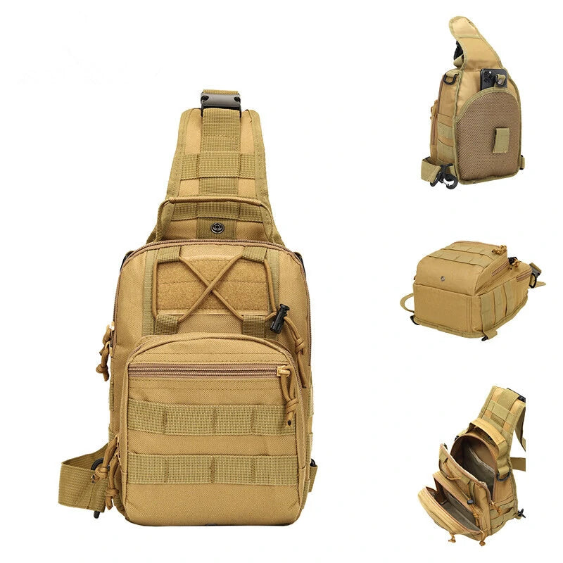 600D Oxford Shoulder Bag Waterproof EDC Molle Fanny Pack Military Tactical Backpack Multi-Pocket Zipper Chest Bag for Outdoor Camping Hiking