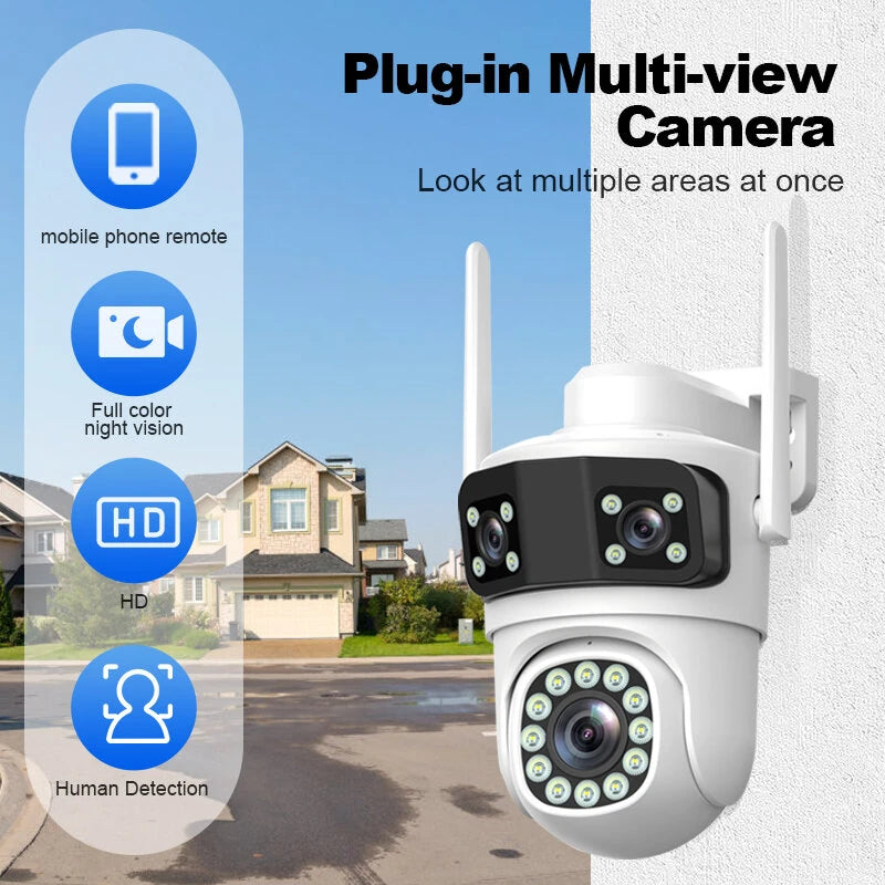 Guudgo Triple Lens Wireless Camera 2MP+2MP+2MP HD Outdoor Waterproof Surveillance Home Camera Mobile Remote 360 Degree Camera
