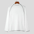 INCERUN Men Start Print White Tight T-shirt Fashion Stitching Crew Neck Long Sleeve White Top Tee for Men Plus Size, Spring Fall