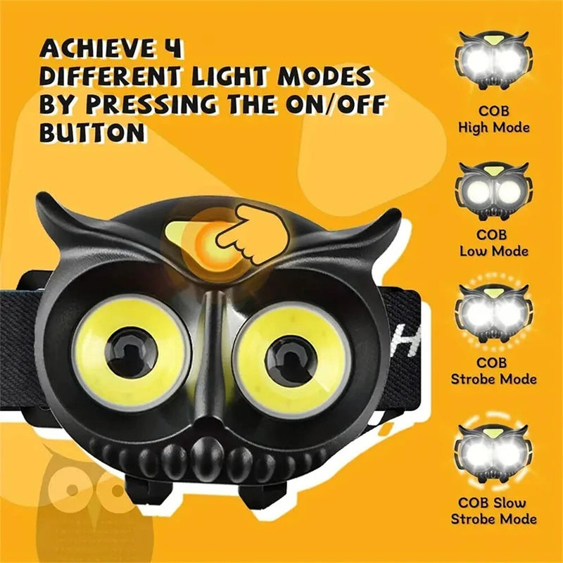 Wide Angle Light Owl LED Headlamp Mini Strong Light Portable Outdoor Exploration Camping Fishing COB Head Lamp Headlight