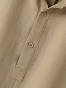 INCERUN Mens Shirt Solid Color Stand Collar Shirt Summer Casual Loose Fit Half Long Sleeve Top Men Clothing Shirts