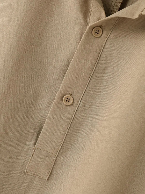 INCERUN Mens Shirt Solid Color Stand Collar Shirt Summer Casual Loose Fit Half Long Sleeve Top Men Clothing Shirts