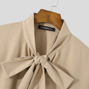 INCERUN Mens Solid Tie Neck Puff Sleeve Loose Shirt