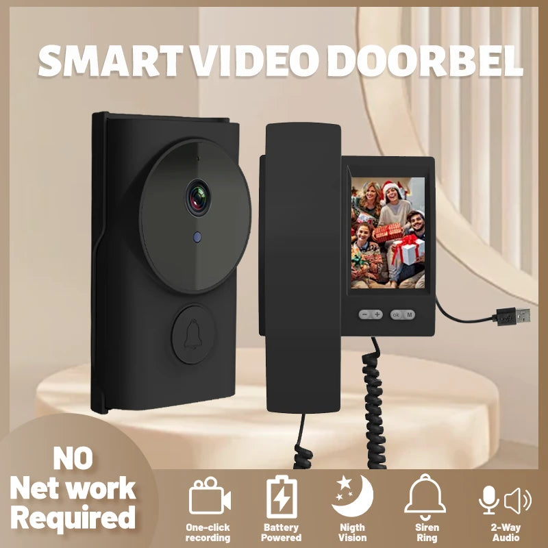 Y9-KP1 Wireless Visual Doorbell Low Power Smart Video Doorbell Two-Way Audio with HD Camera Night Vision Battery Powered No WiFi Required