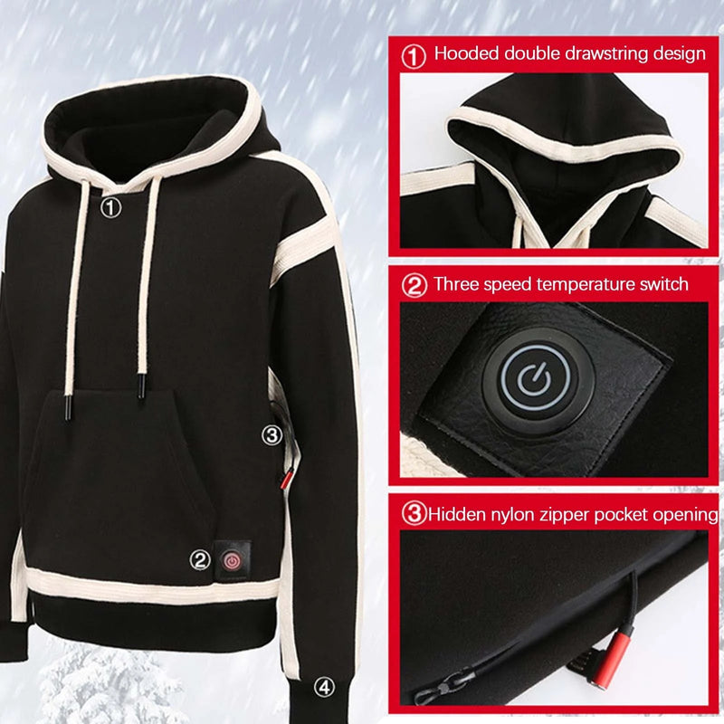TENGOO HS-09 Smart Heated Sweatshirt 9 Heating Areas Quick Heating USB Rechargeable Windproof Washable Safety Fashion Oversize Hoodie Jacket for Winter Outdoors Keep Warm
